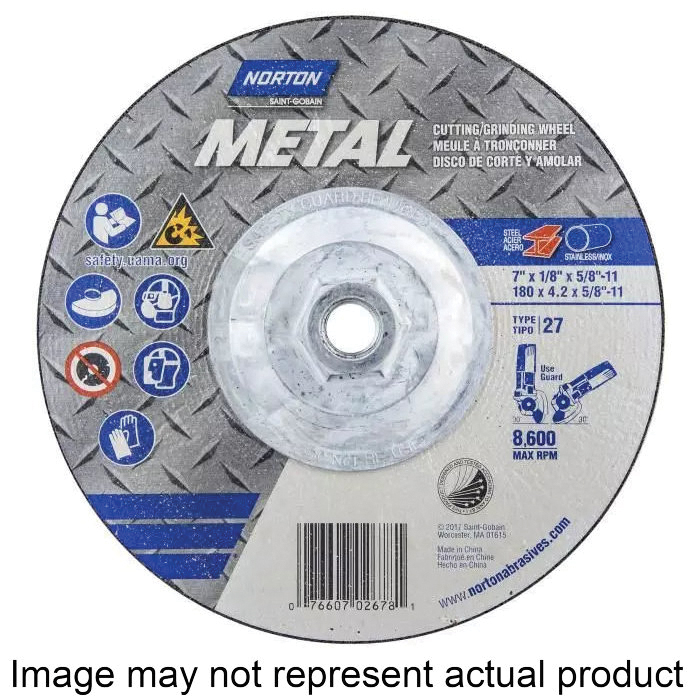 66252842014 Grinding Wheel, 4 in Dia, 1/8 in Thick, 5/8 in Arbor, 24 Grit, Extra Coarse, Aluminum Oxide Abrasive