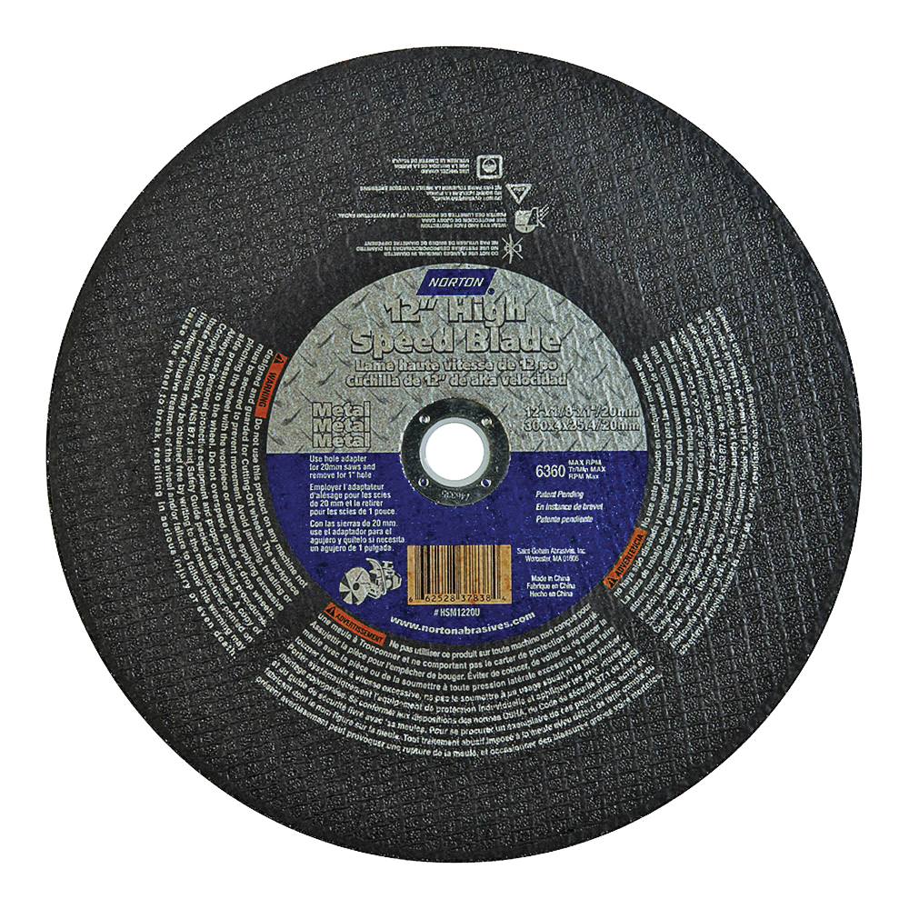 66252837838 Cut-Off Wheel, 12 in Dia, 1/8 in Thick, 1 in Arbor, 24 Grit, Extra Coarse, Aluminum Oxide Abrasive