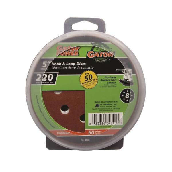 4340 Sanding Disc, 5 in Dia, 220 Grit, Extra Fine, Aluminum Oxide Abrasive, Vented