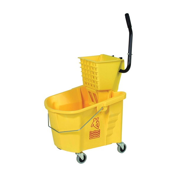 Continental Commercial Splash Guard 335-312YW Mop Bucket Combo, 35 qt, Plastic Bucket/Pail, Plastic Wringer, Yellow - 1