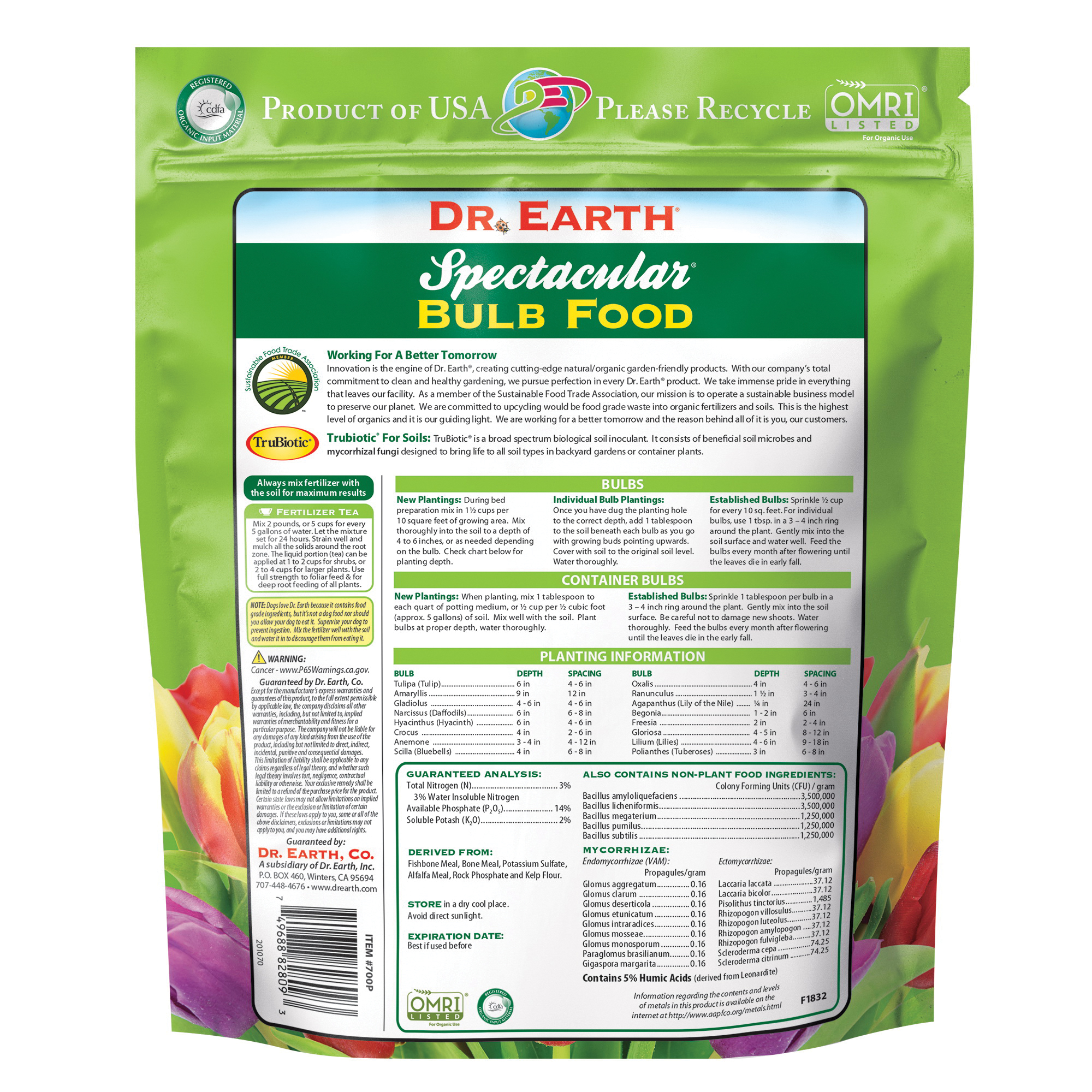 Dr. Earth 700P Plant Fertilizer, 4 lb Bag, Granular, 3-14-2 N-P-K Ratio - 2