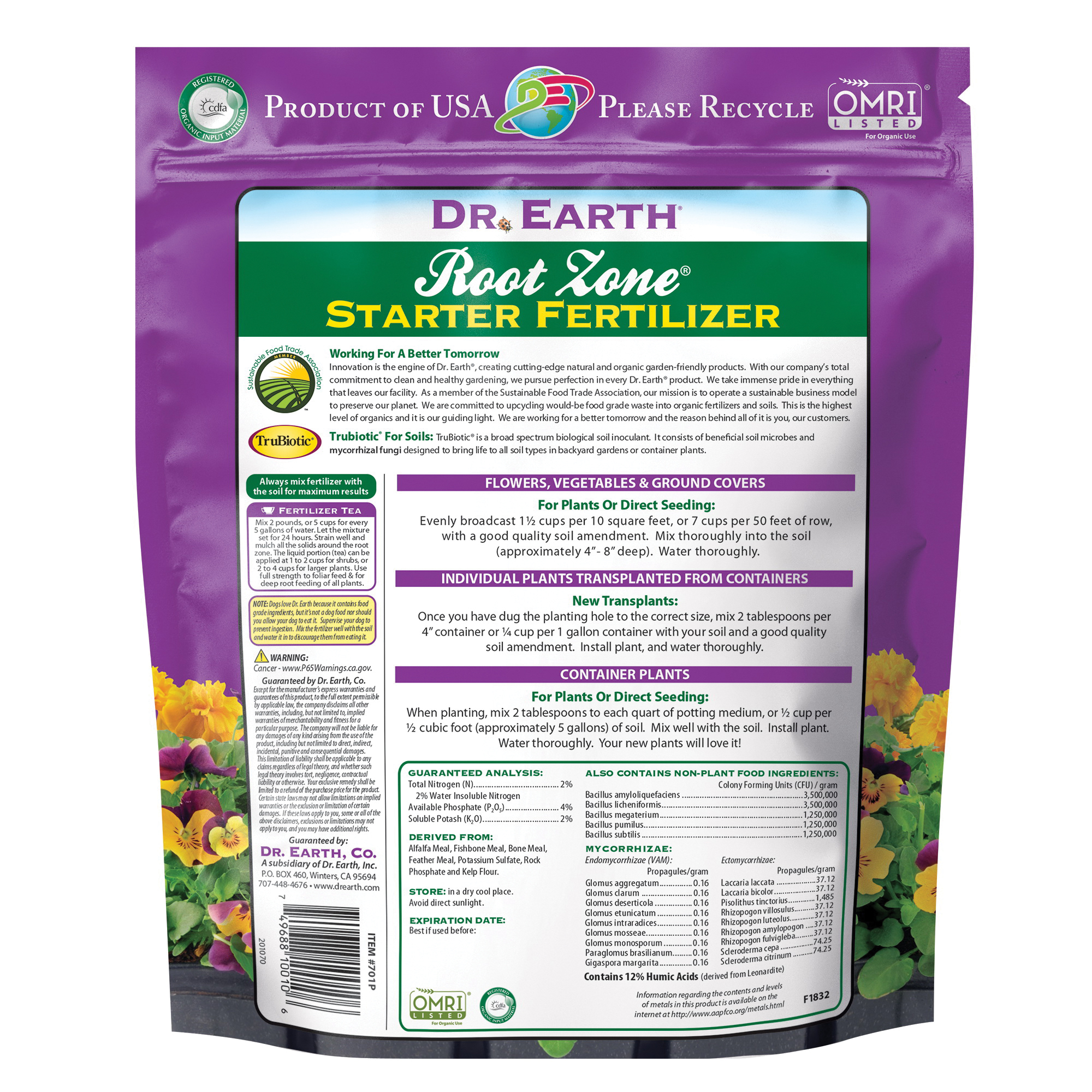 Dr. Earth 701P Starter Fertilizer, 4 lb, Granular, 2-4-2 N-P-K Ratio - 2
