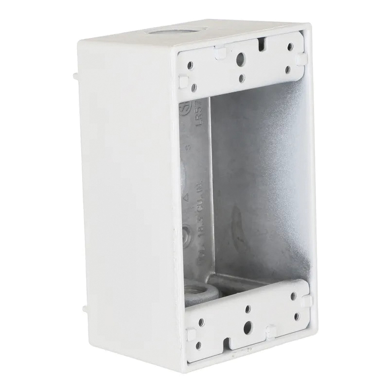 Hubbell 5320-1 Weatherproof Box, 3-Outlet, 1-Gang, Aluminum (Metal), White, Powder-Coated