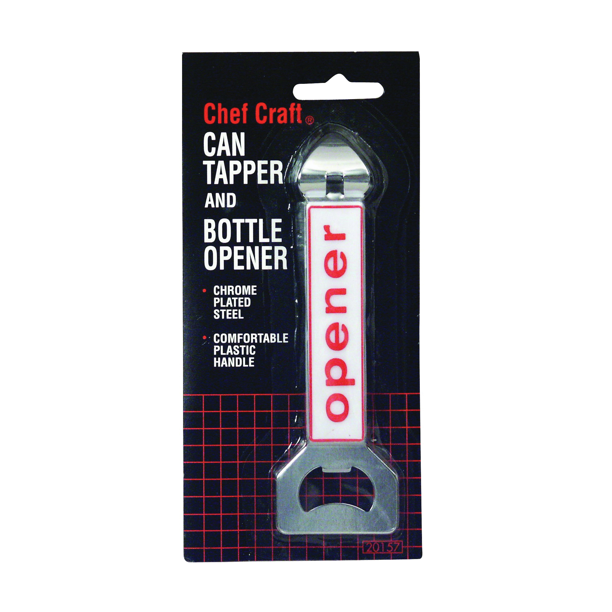20157 Bottle Opener and Can Tapper, Steel, Plastic Handle, 5-1/2 in OAL