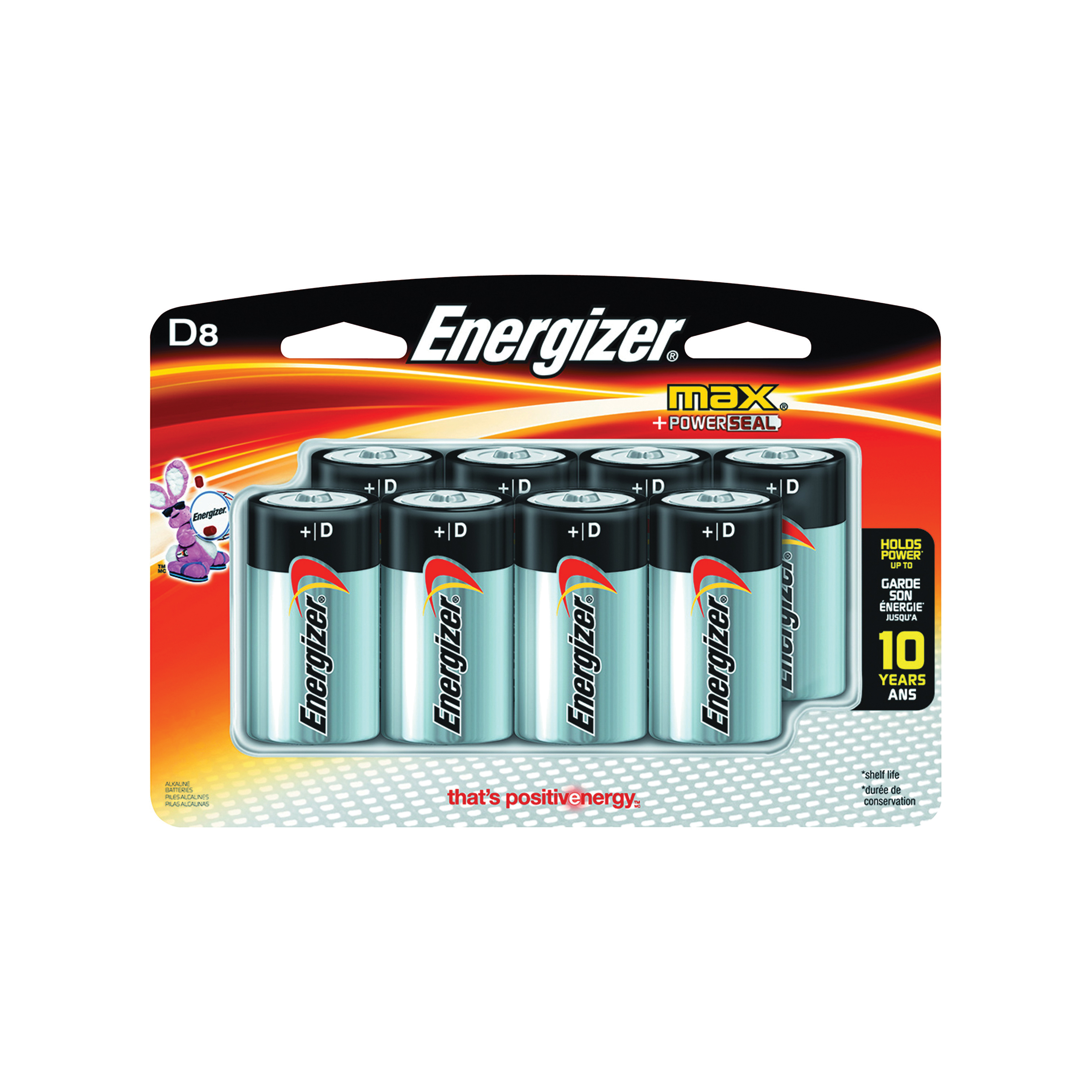 E95BP-8H, 1.5 V Battery, D Battery, Alkaline, 8 pk, 10 Year life