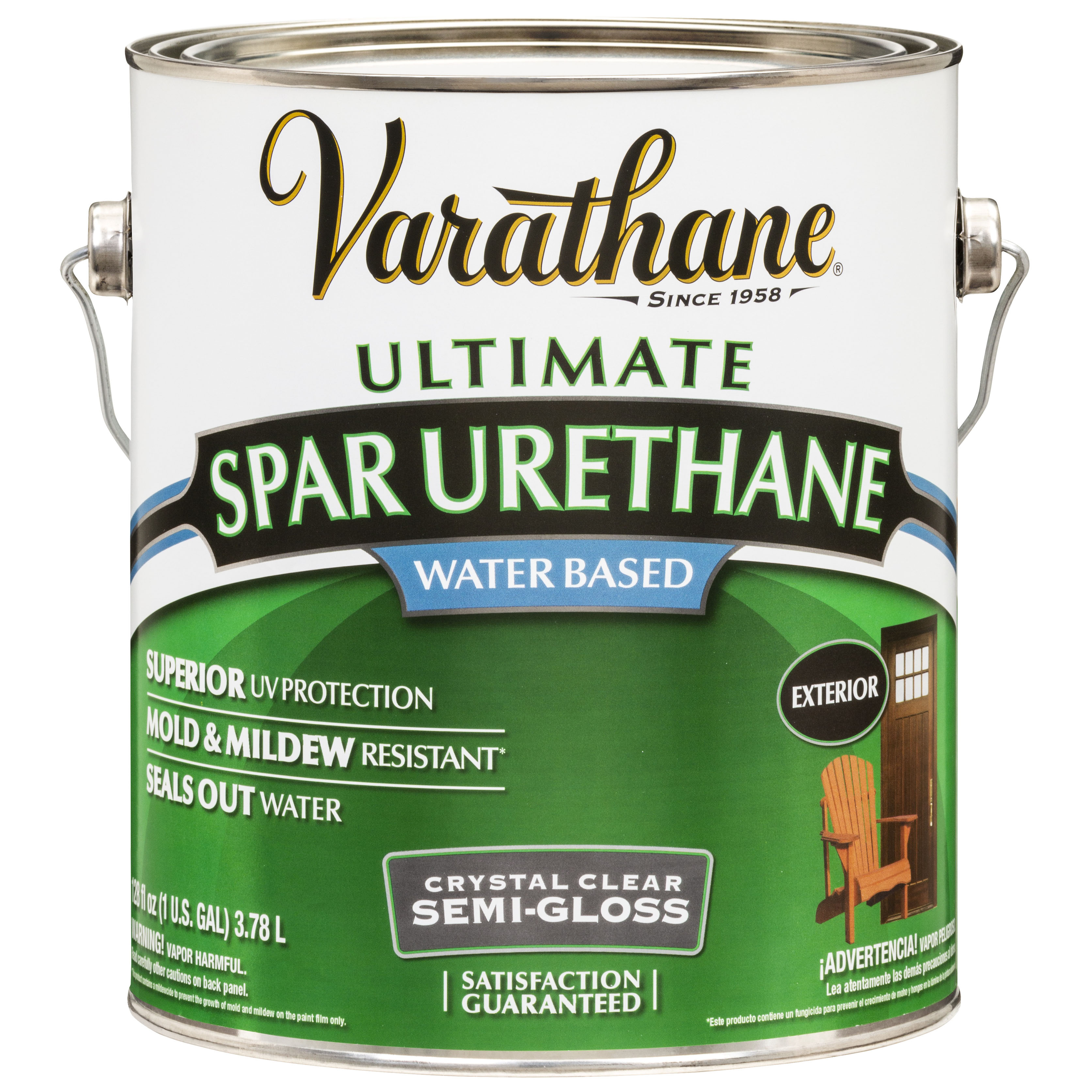 Varathane 250131 Waterbased Polyurethane, Water Base, Crystal Clear, Semi-Gloss, 1 gal Can, 1.029 Specific Gravity
