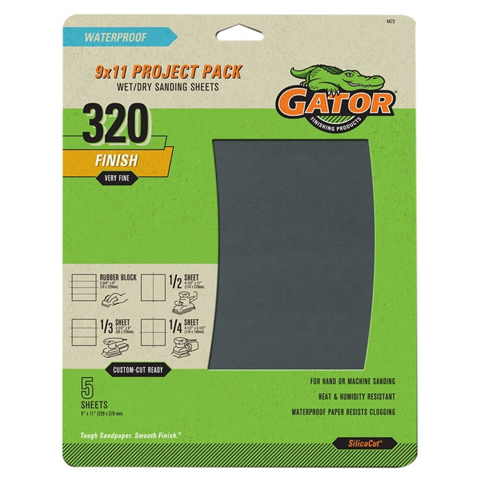 SilicaCut 4473 Sanding Sheet, 11 in L, 9 in W, 320 Grit, Very Fine, Silicon Carbide Abrasive