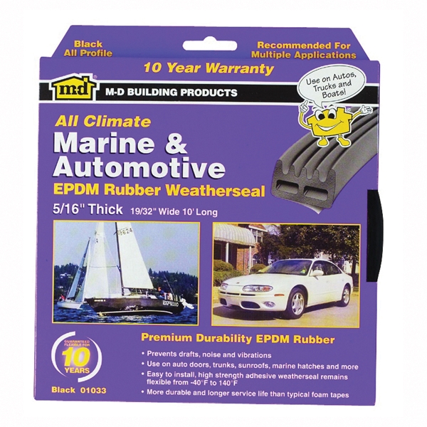 01033 Weatherstrip Tape, 19/32 in W, 10 ft L, EPDM, Black