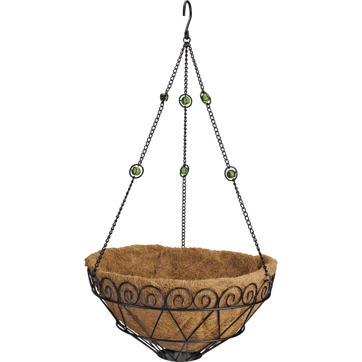 Landscapers Select T0017-3L Planter with Coconut Fiber Liner, Circle, 22 lb, Natural Coconut/Steel, Black - 1