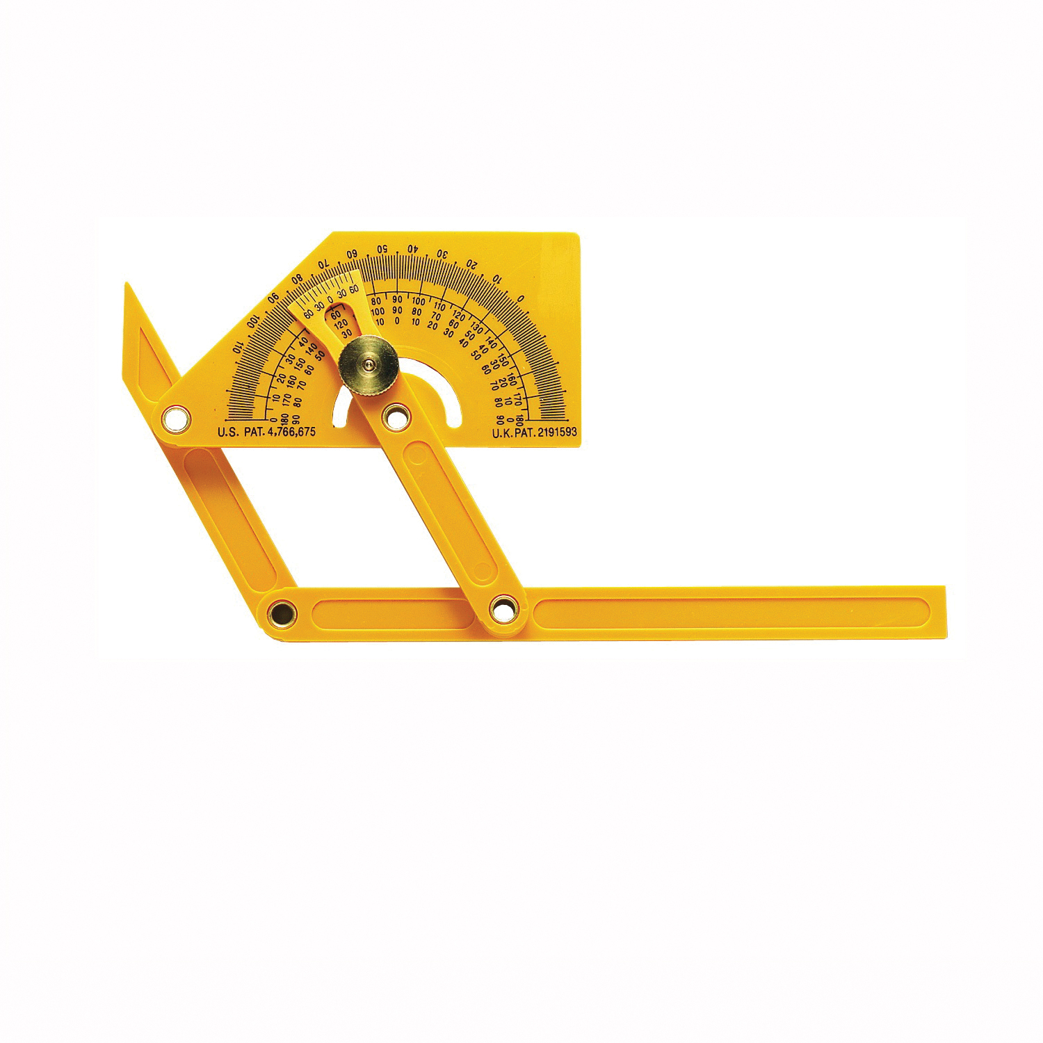 29 Angle Protractor with Lock Nut, 0 to 165 deg, Plastic, Yellow