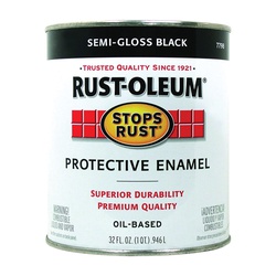 Stops Rust 7798502 Enamel Paint, Semi-Gloss, Black, 1 qt, Can, Oil Base, Application: Brush, Roller, Spray