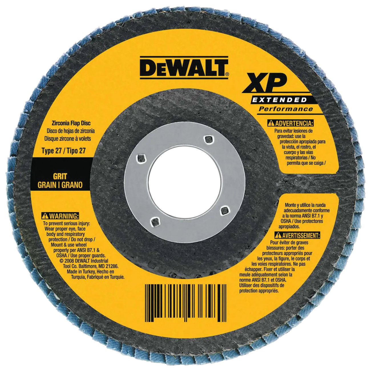 HP DW8312 Flap Disc, 4-1/2 in Dia, 5/8-11 Arbor, 60 Grit, Medium, Zirconia Abrasive, Fiberglass Backing