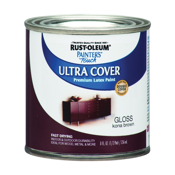 1977730 Interior Paint, Gloss, Kona Brown, 0.5 pt, Can, Resists: Chip, Fade, Water Base