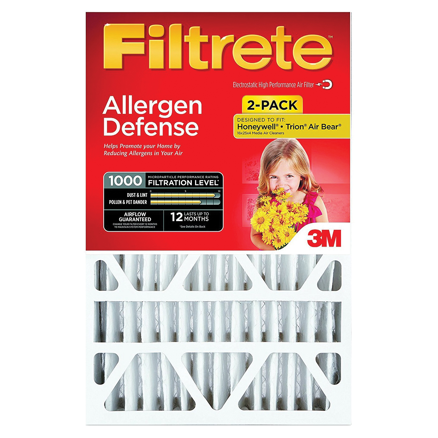 9826DC-6 Micro Allergen Air Filter, 24 x 20 x 1, 11 MERV, 90 % Filter Efficiency, Fiber Filter Media, White, 90 Day