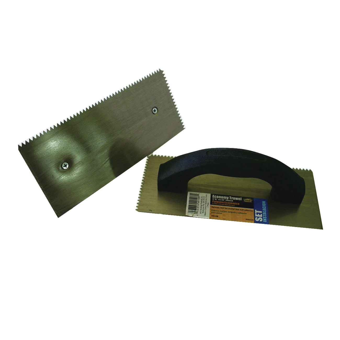 49108 Tile Installation Trowel, 9 in L, 4 in W, V Notch, Ergonomic Handle