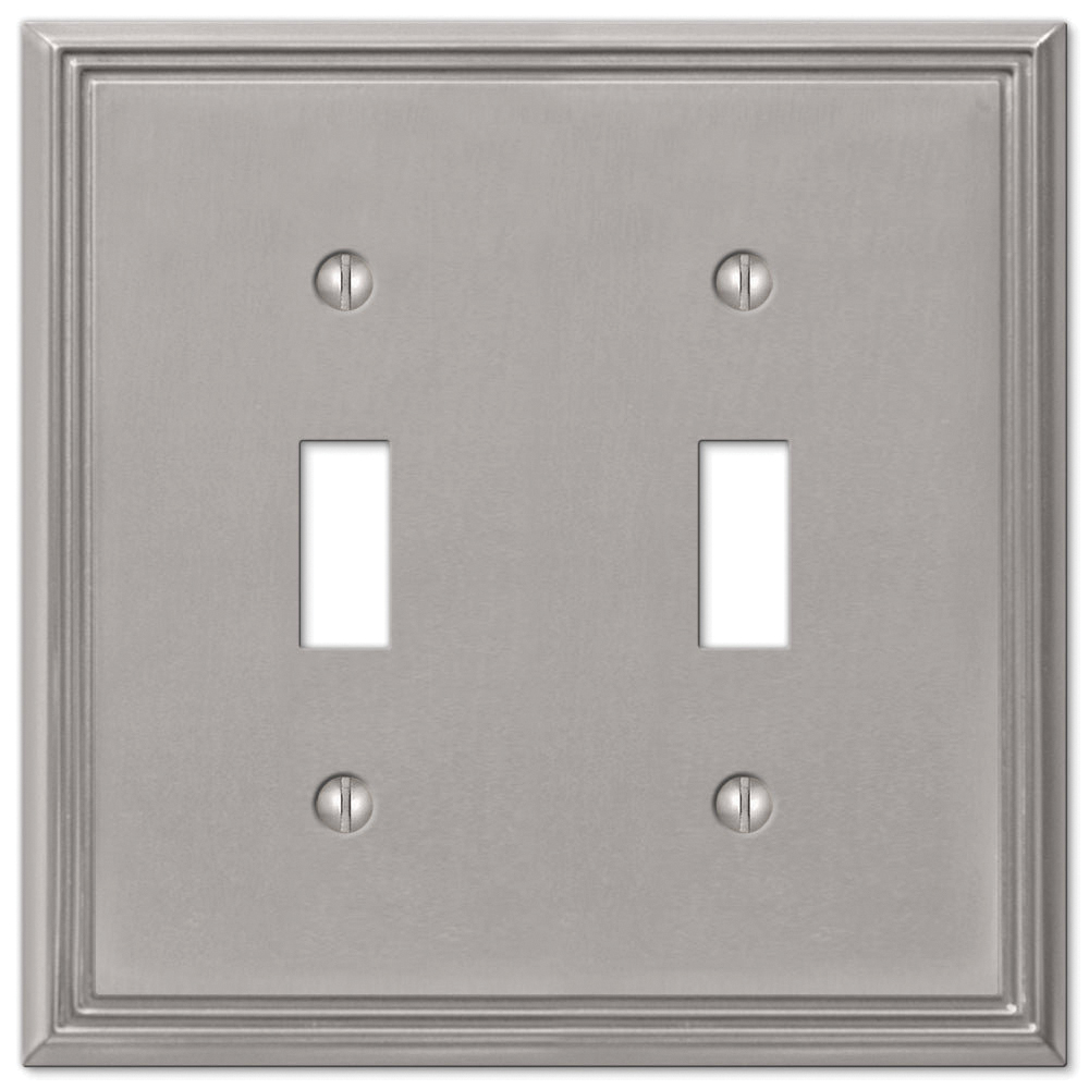 77TTBN Switch Wallplate, 4-3/4 in L, 4-3/4 in W, 2 -Gang, Metal, Nickel, Brushed