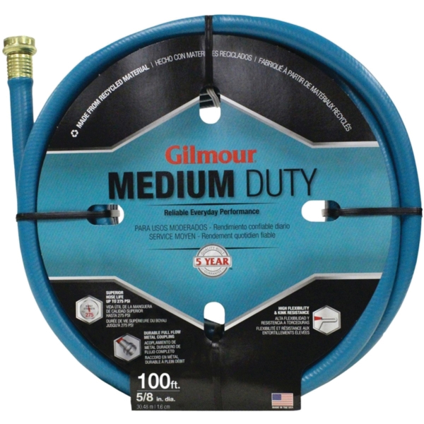 15058100 Medium-Duty Garden Hose, 5/8 in, 100 ft L, Vinyl, Blue