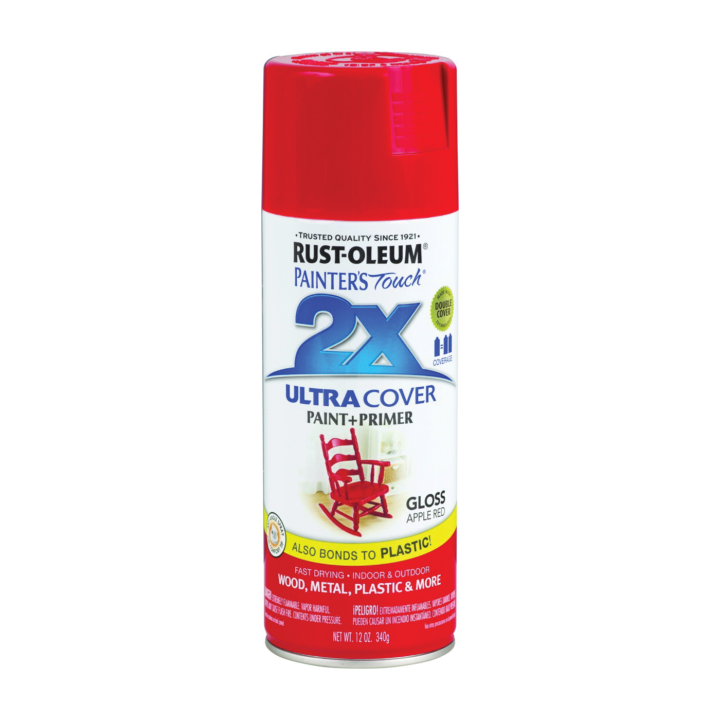 2X Ultra Cover 249124 Spray Paint, Gloss, Apple Red, 12 oz, Can - 1