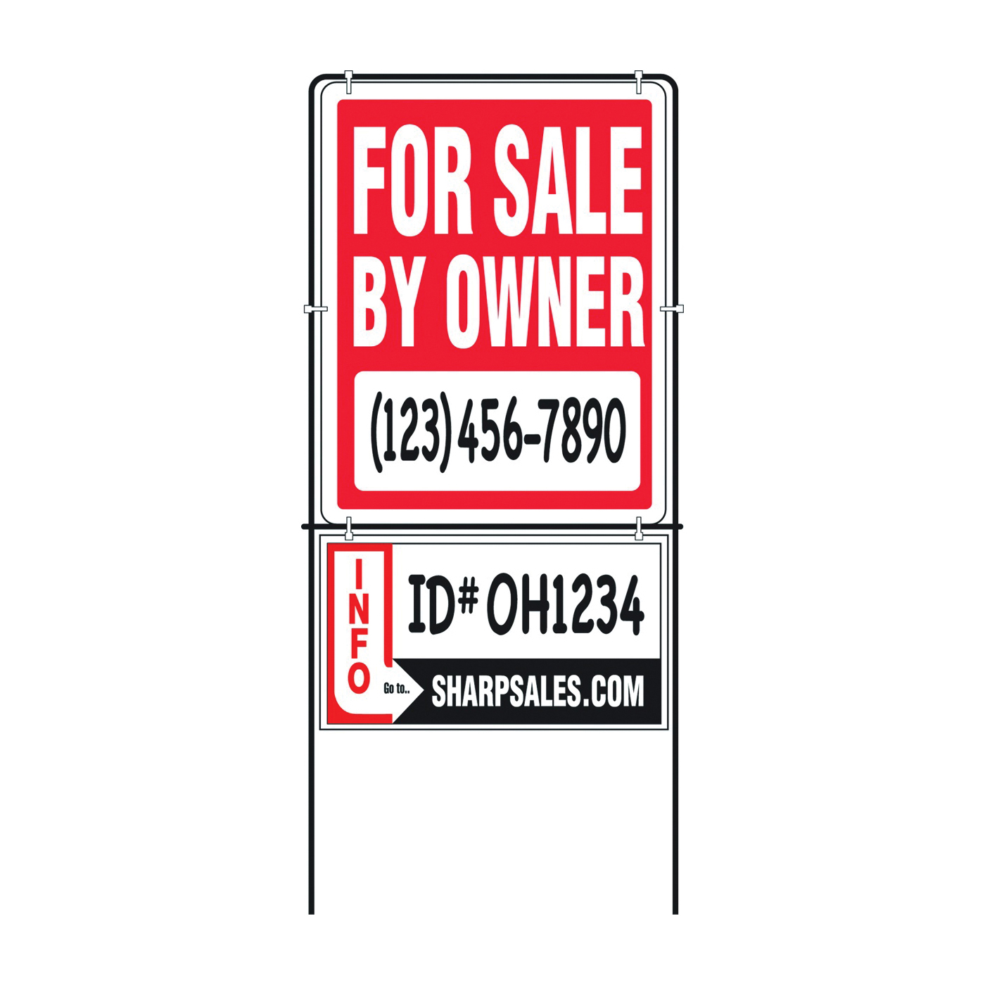 SIY-201 Real Estate Sign with Frame, For Sale By Owner, White Legend, Plastic, 14 in W x 18 in H Dimensions