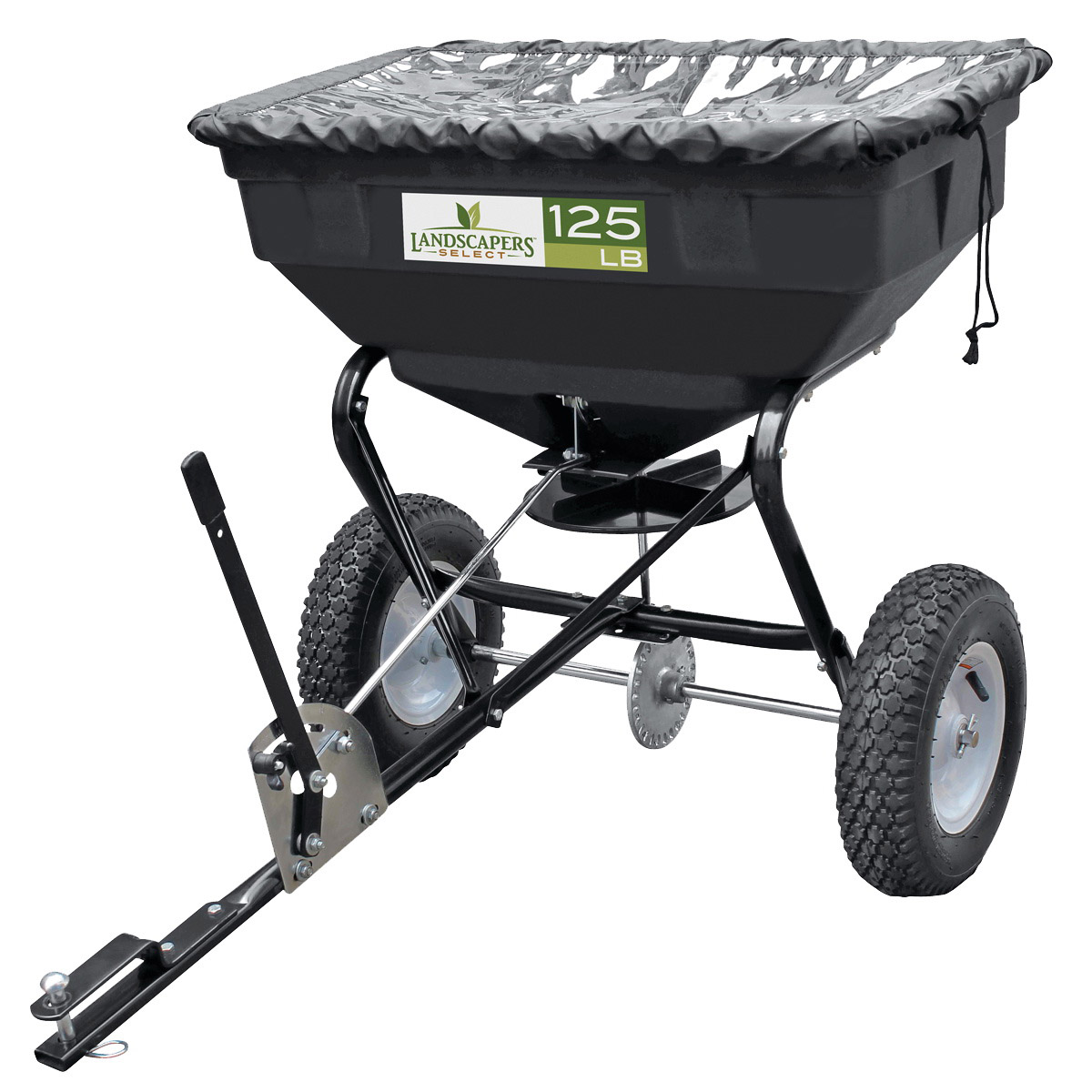 YTL31508 Lawn Spreader, 25000 sq-ft Coverage Area, 125 lb Hopper, Steel Frame, Poly Hopper