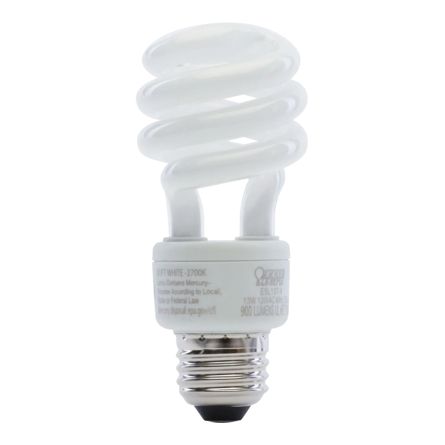 ESL13T/4 Compact Fluorescent Bulb, 13 W, Spiral Lamp, Medium E26 Lamp Base, 900 Lumens, 2700 K Color Temp