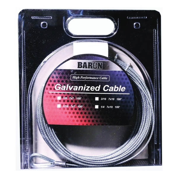 0 7005/50070 Aircraft Cable, 3/16 in Dia, 50 ft L, 740 lb Working Load, Steel, Galvanized