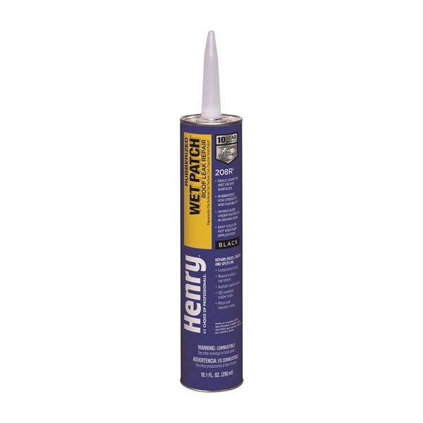 Henry Wet Patch 208R Series HE208R004 Roof Cement, Black, Liquid, 11 fl-oz Cartridge - 2