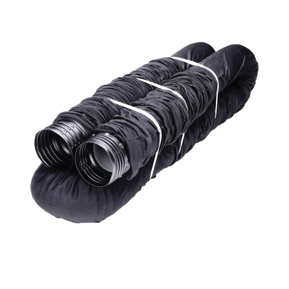 51510 Flex Drain Pipe Tubing, 4 in Dia, 25 ft L, Polypropylene, Perforated with Sock, Black