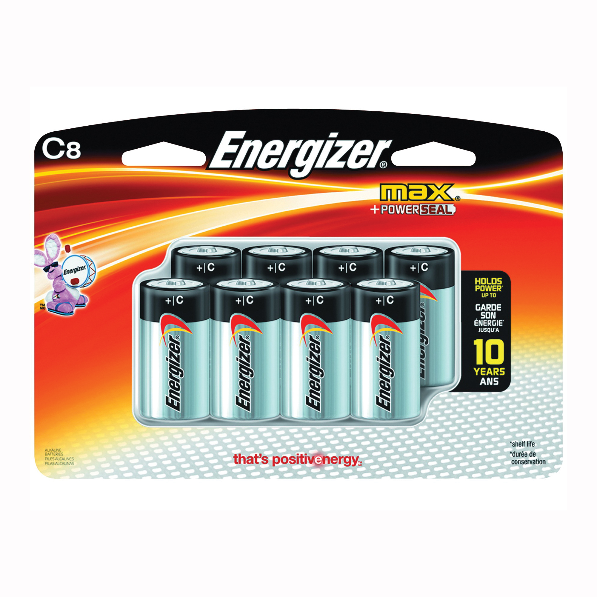 E93BP-8H, 1.5 V Battery,C Battery, Alkaline, 8 pk, 10 Year life