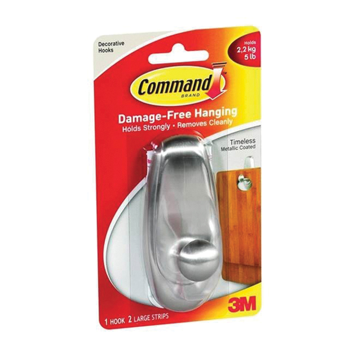 Command 17063-BN Decorative Hook, 5 lb, 1 -Hook, Plastic, Brushed Nickel
