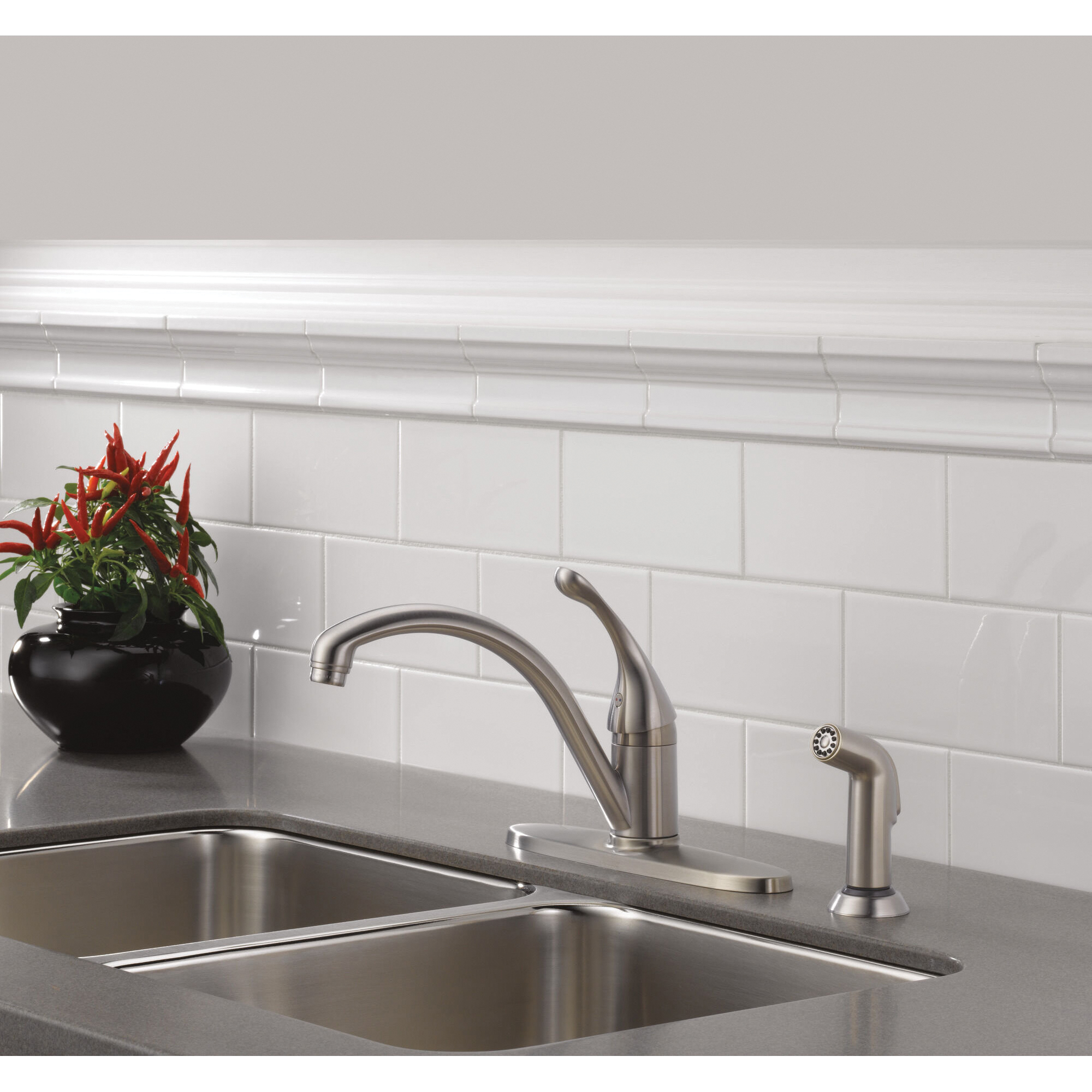 Delta COLLINS Series 440-SS-DST Kitchen Faucet with Side Sprayer, 1.8 gpm, 1-Faucet Handle, 4-Faucet Hole, Brass, Yes - 2