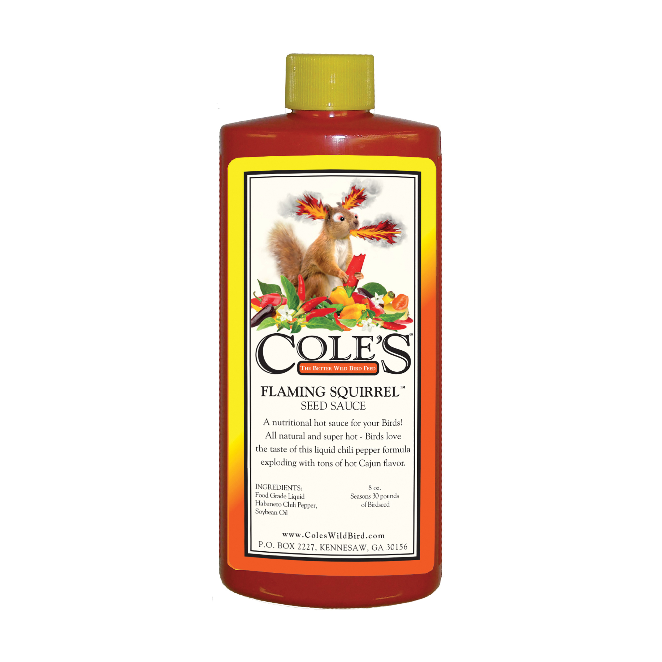 Cole's Flaming Squirrel Seed Sauce FS08 Bird Seed, Cajun Flavor, 8 oz Bottle