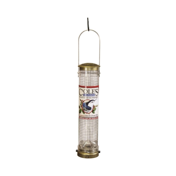 MM06 Tube Bird Feeder, 16-1/4 in H, 1-1/4 lb, Metal/Plastic, Brass