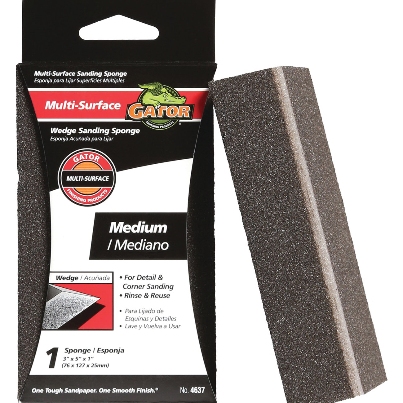 4637 Sanding Sponge, 5 in L, 2-1/2 in W, Medium, Aluminum Oxide Abrasive
