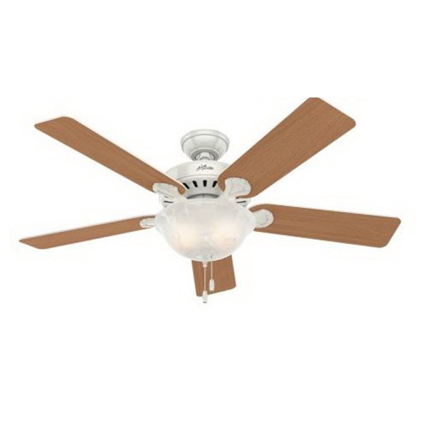 Hunter 53251/28722 Ceiling Fan, 5-Blade, Beech/White Blade, 52 in Sweep, 3-Speed, With Lights: Yes - 3