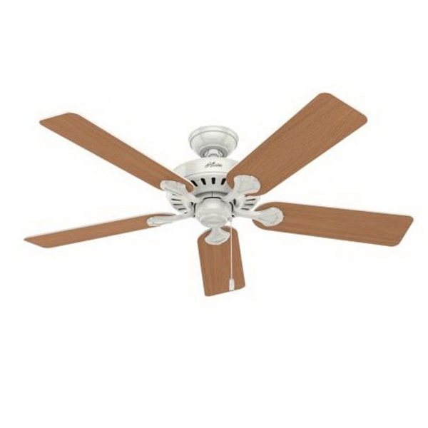 Hunter 53251/28722 Ceiling Fan, 5-Blade, Beech/White Blade, 52 in Sweep, 3-Speed, With Lights: Yes - 4