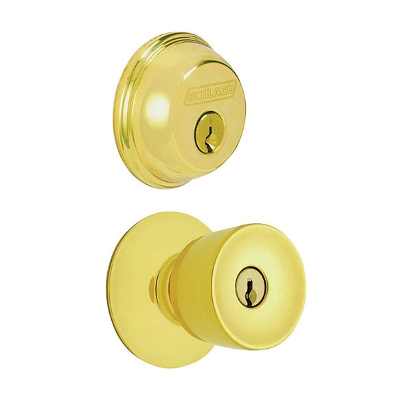 FB50NVBEL505 Knob Lockset, Mechanical Lock, Knob Handle, Tulip Design, Bright Brass, 1 Grade, Metal