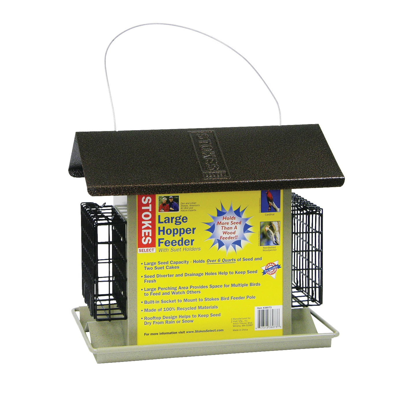 38111 Large Bird Hopper Feeder, 8 lb, Metal/Plexiglas, 10.9 in H