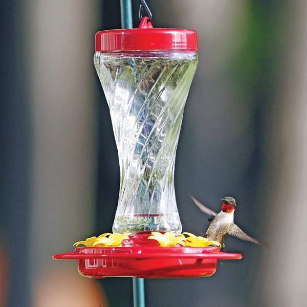 Stokes Select More Birds Paradise 38231 Hummingbird Feeder, 14 oz, 6-Port/Perch, Glass/Plastic, Red, 9.62 in H - 2