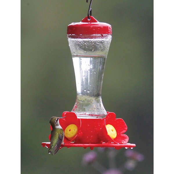 Stokes Select 38235 Bird Feeder, Impatiens, 8 oz, 4-Port/Perch, Glass/Plastic, Red, 8.2 in H - 2