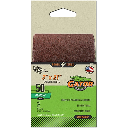 Red Resin 3147 Sanding Belt, 3 in W, 21 in L, 50 Grit, Coarse, Aluminum Oxide Abrasive
