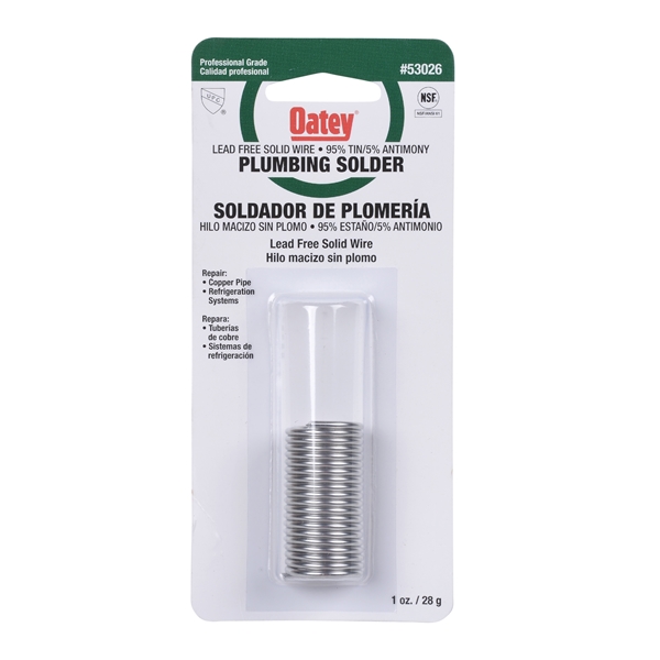 Oatey 53026 Plumbing Wire Solder, 1 oz Carded, Solid, Silver, 450 to 464 deg F Melting Point - 2