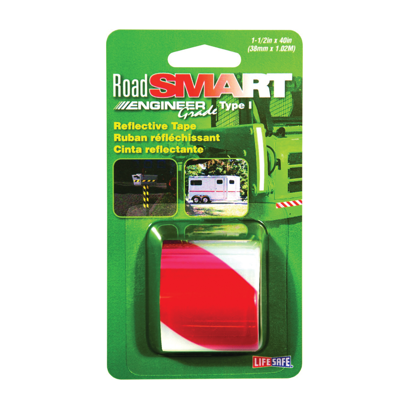 RE821 Reflective Tape, 40 in L, 1-1/2 in W, Red/Silver