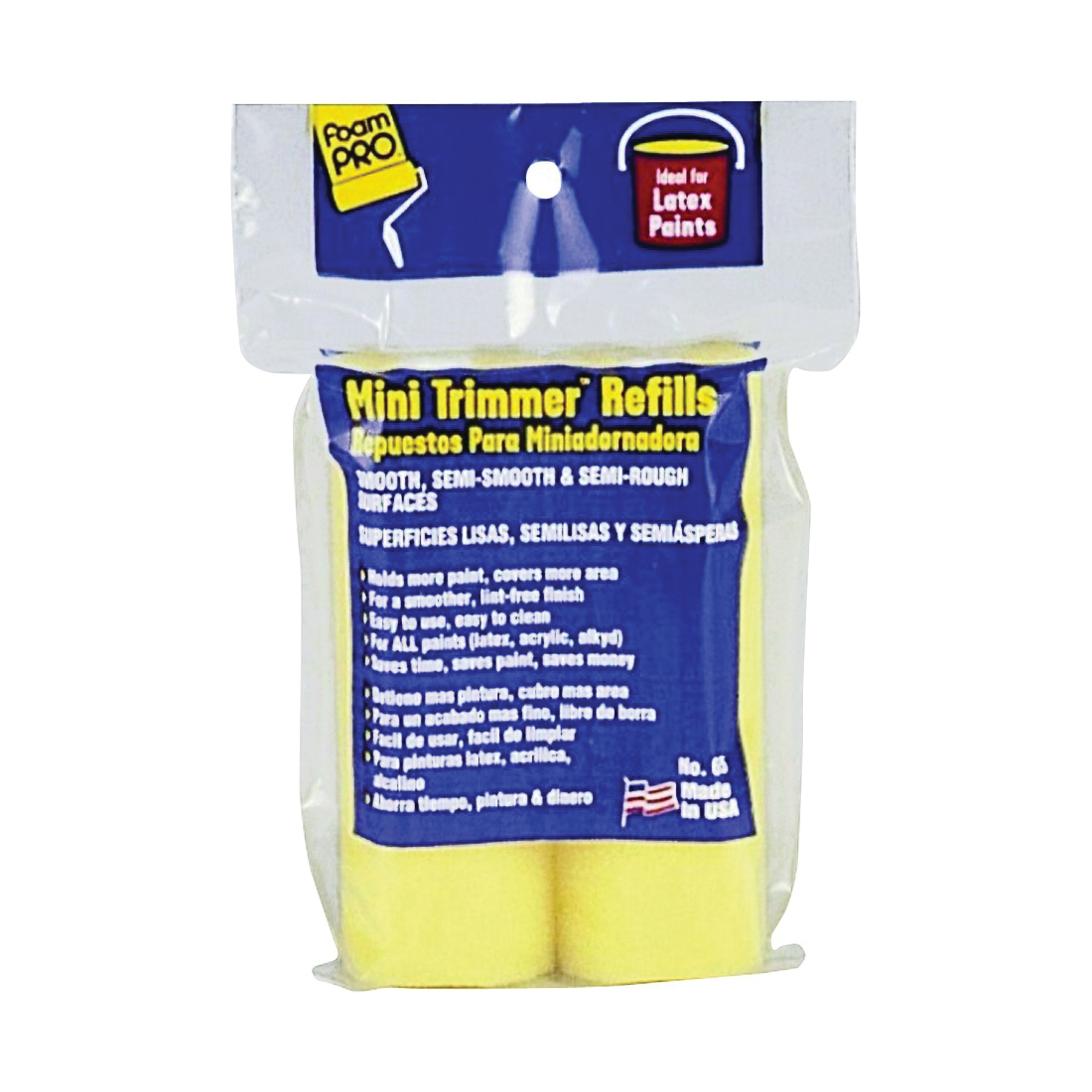 65 Mini Trimmer Refill, 3/8 in Thick Nap, 4 in L, Foam Cover