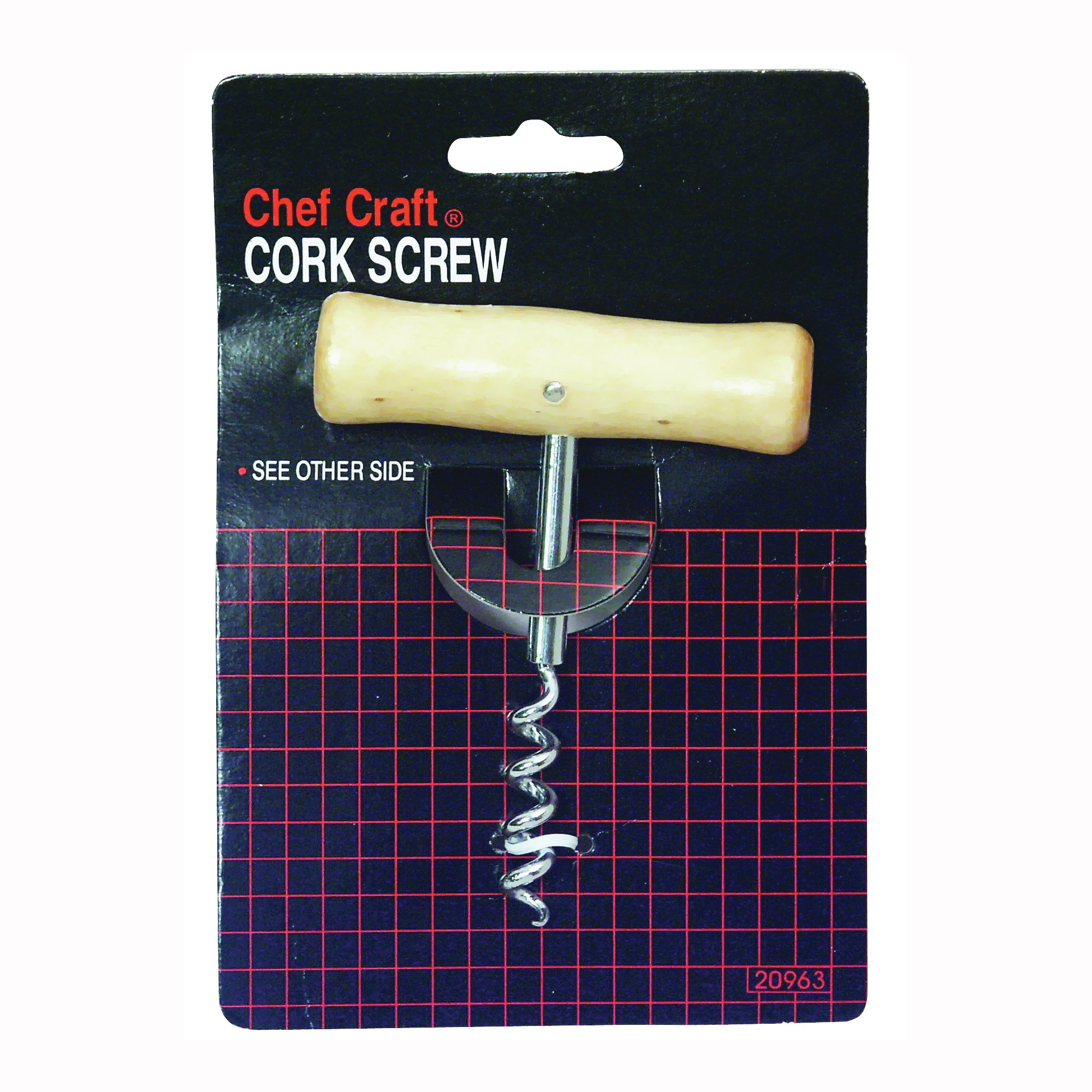 20963 Cork Screw, 4 in, Steel/Wood, Chrome-Plated