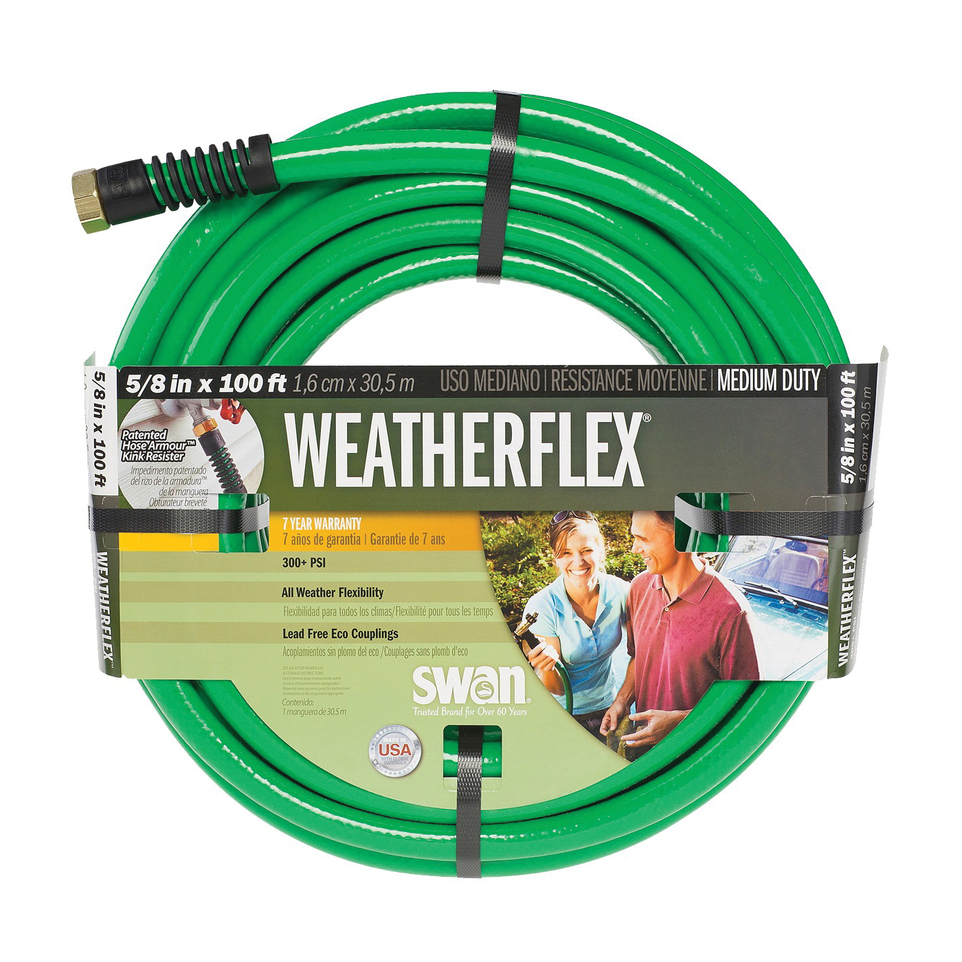 SNWF58100 Garden Hose, 5/8 in, 100 ft L, Vinyl, Green