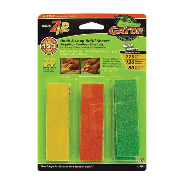 MicroZip 7801 Refill Sheet, 3-1/2 in L, 1 in W, Extra Fine, Fine, Medium, 80 Grit, Aluminum Oxide Abrasive