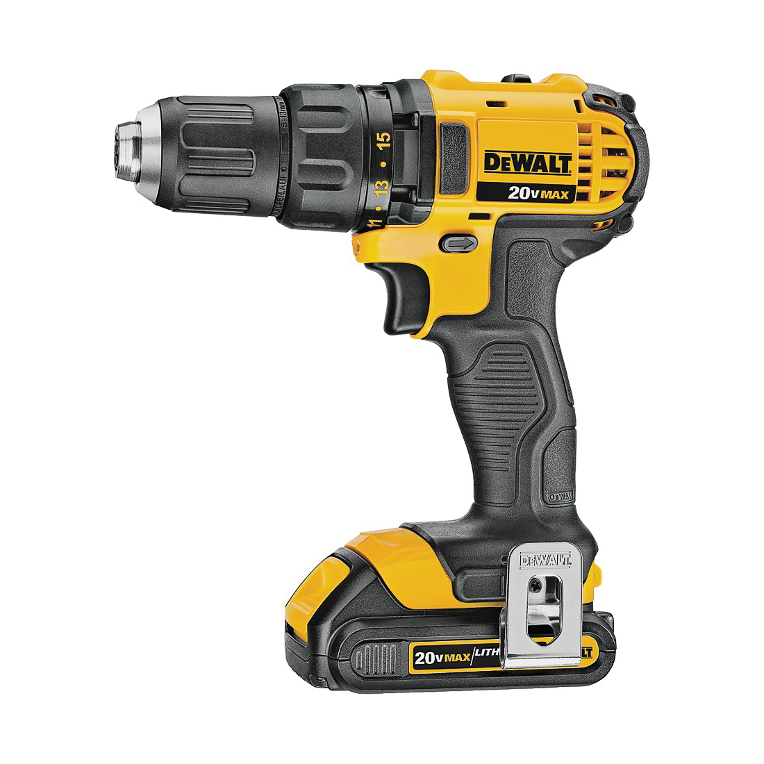 DCD780C2 Drill/Driver Kit, Battery Included, 20 V, 1/2 in Chuck, Keyless, Ratcheting Chuck