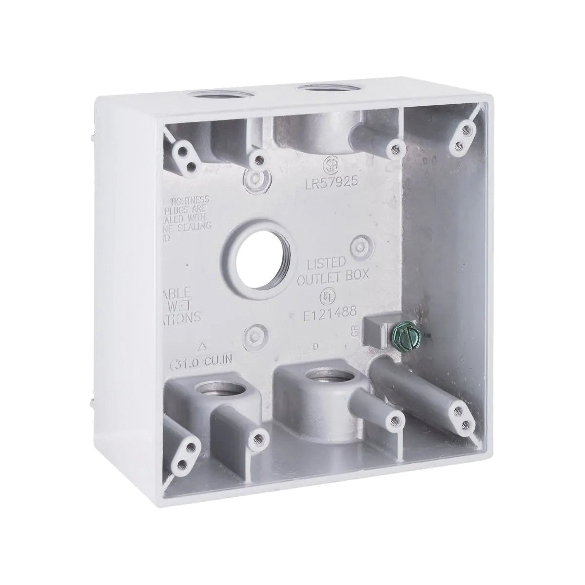 5337-1 Weatherproof Box, 4-1/2 in W, 4-1/2 in D, 5-Knockout, Lug Mounting, NEMA 3R, Aluminum, White