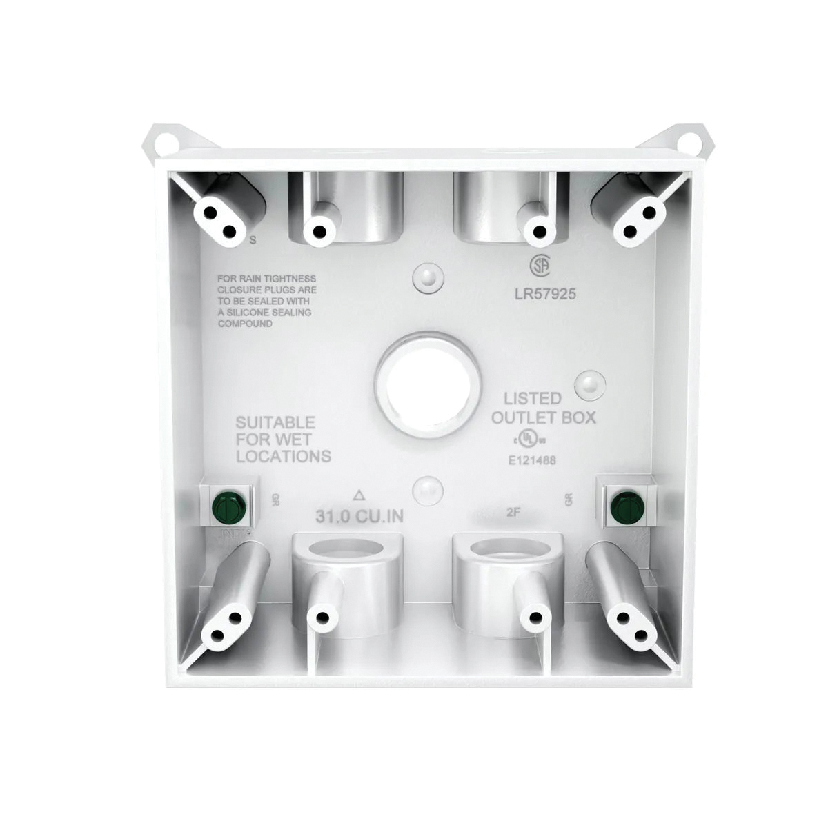 Bell Outdoor 5337-1 Weatherproof Box, 4-1/2 in W, 4-1/2 in D, 5-Knockout, Lug Mounting, NEMA 3R, Aluminum, White - 2